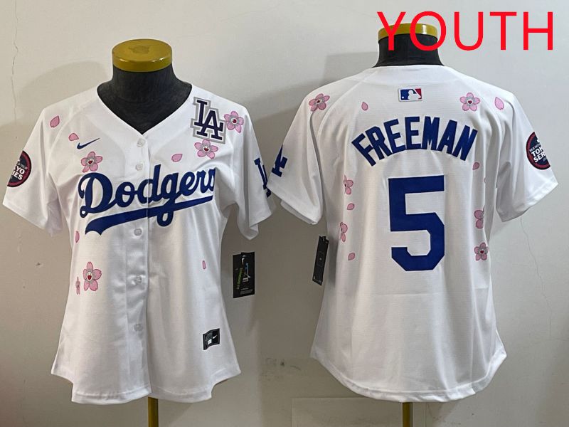 Youth Los Angeles Dodgers #5 Freeman White Sakura Edition 2025 Nike MLB Jersey style 4->youth mlb jersey->Youth Jersey
